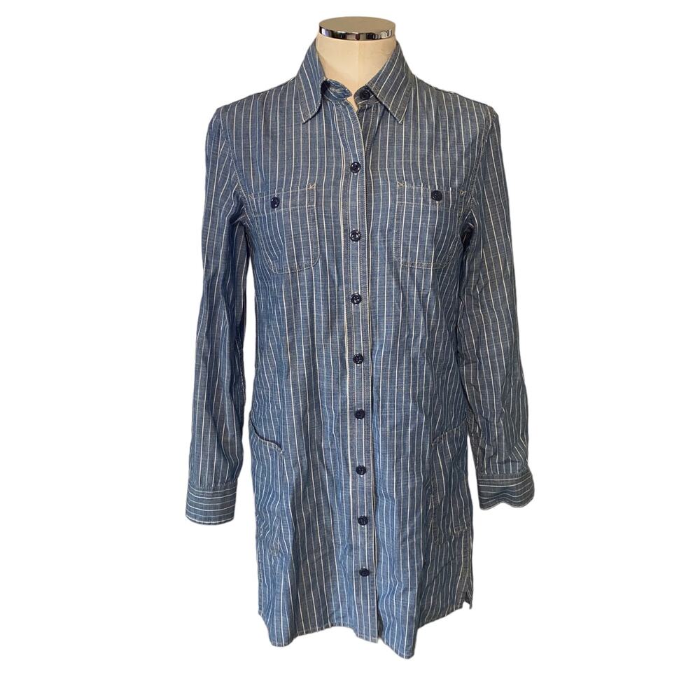 Lucky Brand Stiped Chambray Denim Jean Long sleeve Button Down Shirt Dress XS